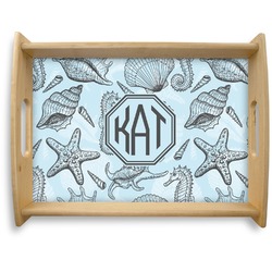 Sea-blue Seashells Natural Wooden Tray - Large (Personalized)