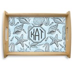 Sea-blue Seashells Natural Wooden Tray - Small (Personalized)