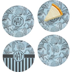 Sea-blue Seashells Set of 4 Glass Appetizer / Dessert Plate 8" (Personalized)