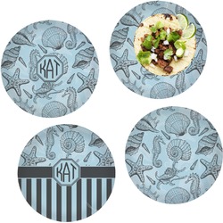 Sea-blue Seashells Set of 4 Glass Lunch / Dinner Plate 10" (Personalized)