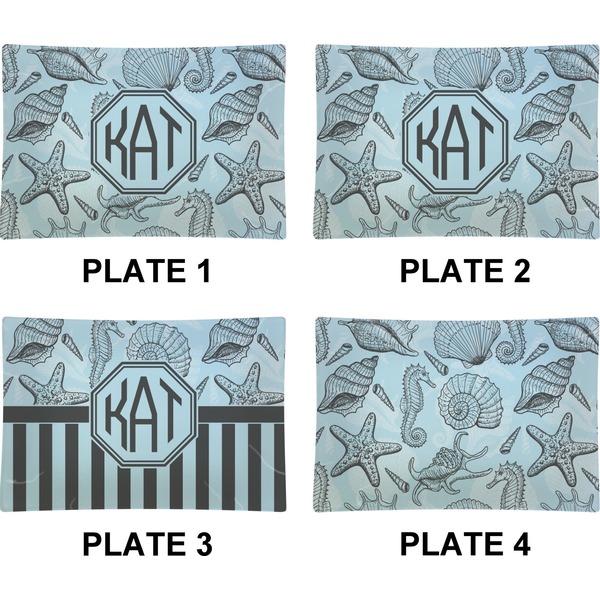 Sea-blue Seashells Set of Rectangular Appetizer / Dessert Plates (Approval)
