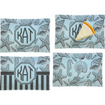 Sea-blue Seashells Set of 4 Glass Rectangular Appetizer / Dessert Plate (Personalized)