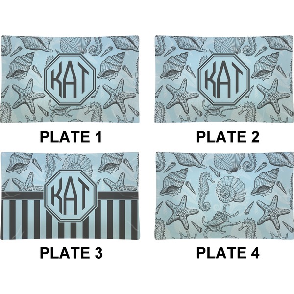Sea-blue Seashells Set of Rectangular Dinner Plates (Approval)