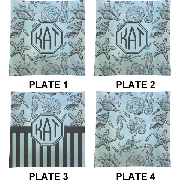 Sea-blue Seashells Set of Square Dinner Plates (Approval)