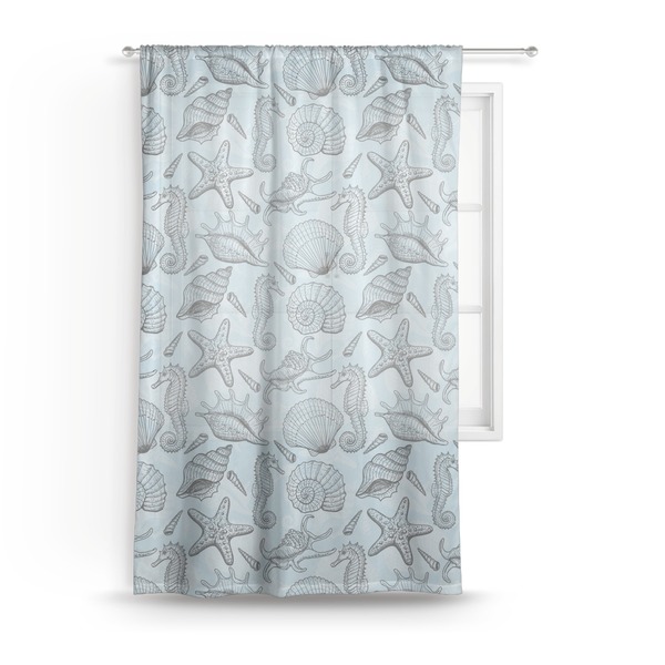 Custom Sea-blue Seashells Sheer Curtain - 50"x84"