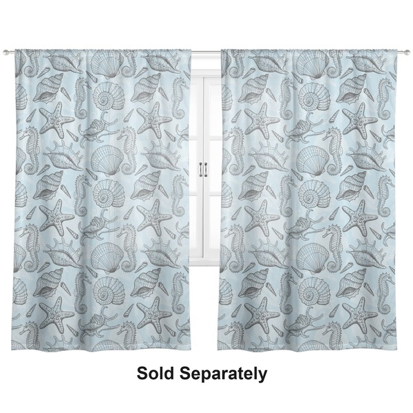 Sea-blue Seashells Sheer Curtains