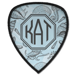 Sea-blue Seashells Iron on Shield Patch A w/ Monogram