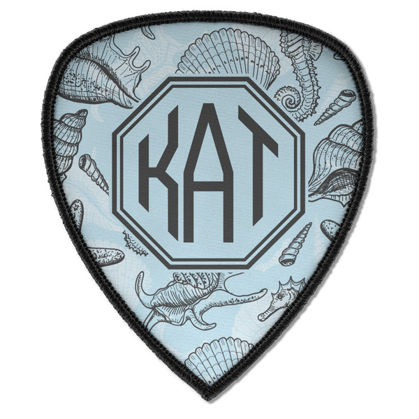 Custom Sea-blue Seashells Iron on Shield Patch A w/ Monogram