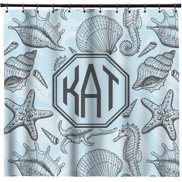Custom Sea-blue Seashells Shower Curtain (Personalized)