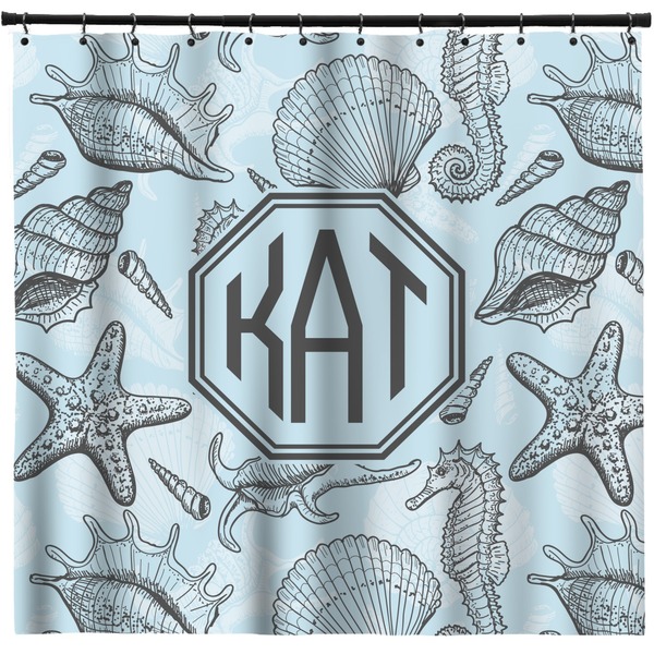 Custom Sea-blue Seashells Shower Curtain - 71" x 74" (Personalized)