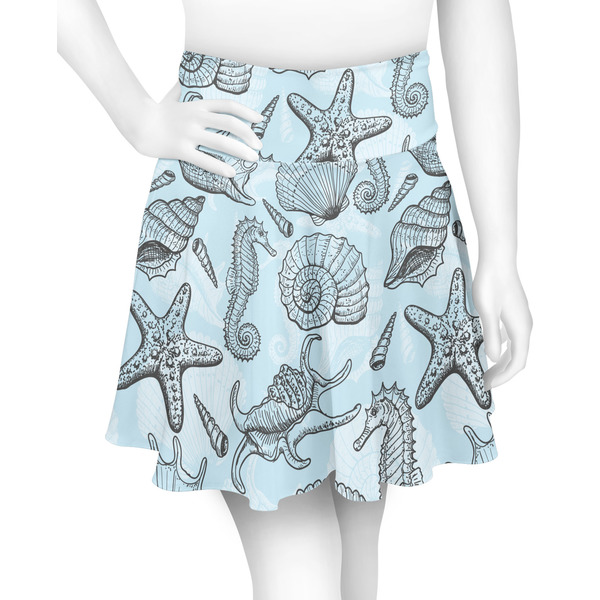 Custom Sea-blue Seashells Skater Skirt - X Small