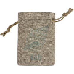 Sea-blue Seashells Small Burlap Gift Bag - Front (Personalized)