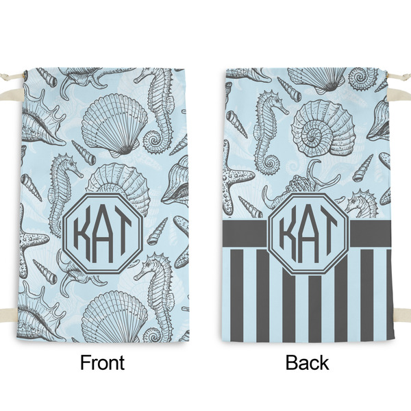 Sea-blue Seashells Small Laundry Bag - Front & Back View