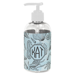 Sea-blue Seashells Plastic Soap / Lotion Dispenser (8 oz - Small - White) (Personalized)