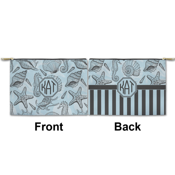 Sea-blue Seashells Small Zipper Pouch Approval (Front and Back)