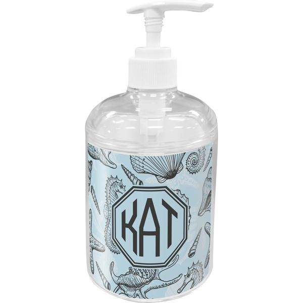 Custom Sea-blue Seashells Acrylic Soap & Lotion Bottle (Personalized)