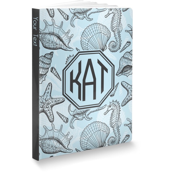 Custom Sea-blue Seashells Softbound Notebook (Personalized)
