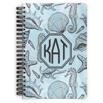 Sea-blue Seashells Spiral Notebook - 7x10 w/ Monogram
