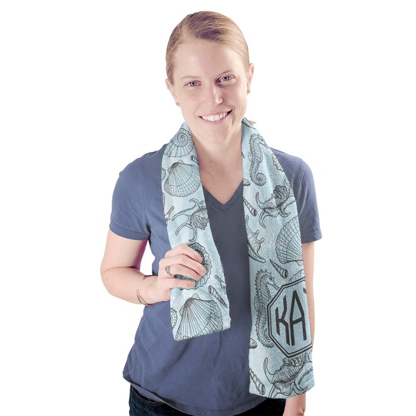 Sea-blue Seashells Sport Towel - Exercise use - Model