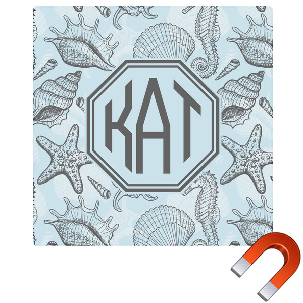 Custom Sea-blue Seashells Square Car Magnet - 6" (Personalized)