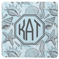 Sea-blue Seashells Square Rubber Backed Coaster (Personalized)