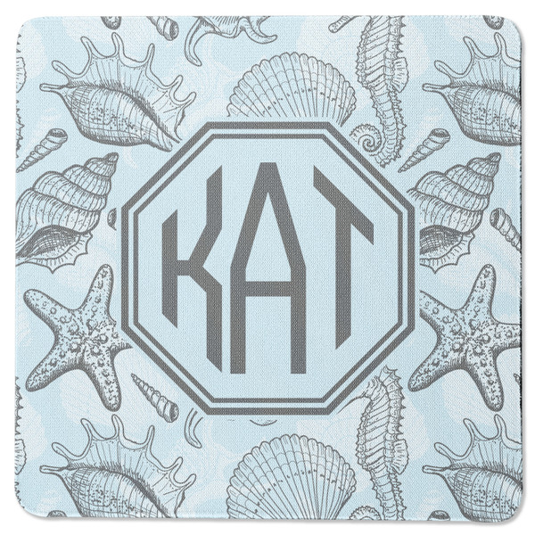 Custom Sea-blue Seashells Square Rubber Backed Coaster (Personalized)