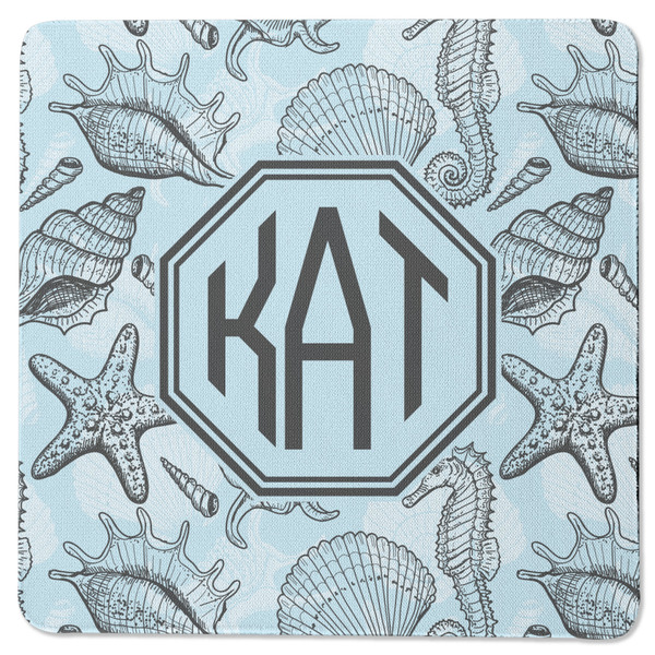 Custom Sea-blue Seashells Square Rubber Backed Coaster (Personalized)
