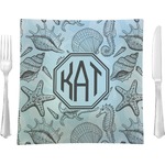 Sea-blue Seashells 9.5" Glass Square Lunch / Dinner Plate- Single or Set of 4 (Personalized)