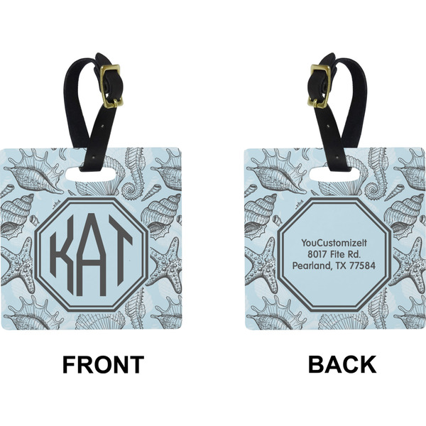 Sea-blue Seashells Square Luggage Tag (Front + Back)