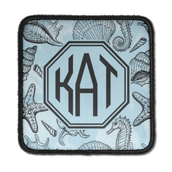 Sea-blue Seashells Iron On Square Patch w/ Monogram