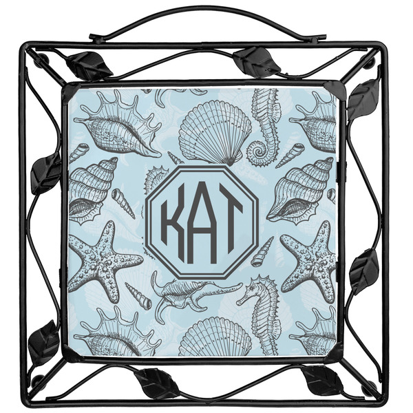 Custom Sea-blue Seashells Square Trivet (Personalized)
