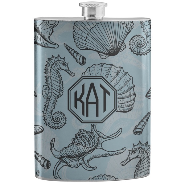 Custom Sea-blue Seashells Stainless Steel Flask (Personalized)