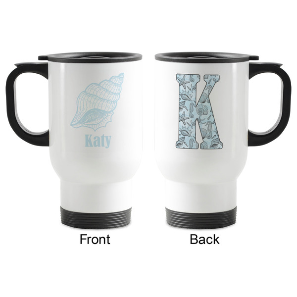Sea-blue Seashells Stainless Steel Travel Mug with Handle - Apvl