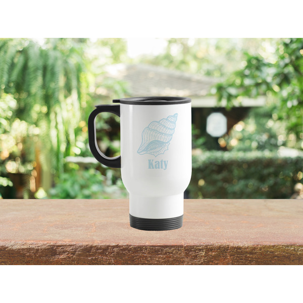 Sea-blue Seashells Stainless Steel Travel Mug with Handle Lifestyle