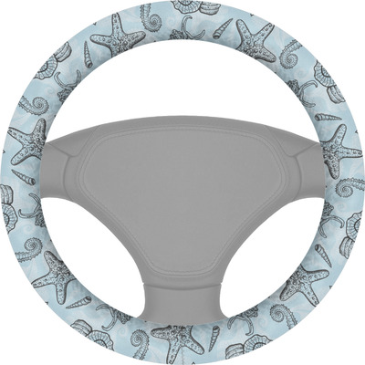 Sea-blue Seashells Steering Wheel Cover (Personalized)