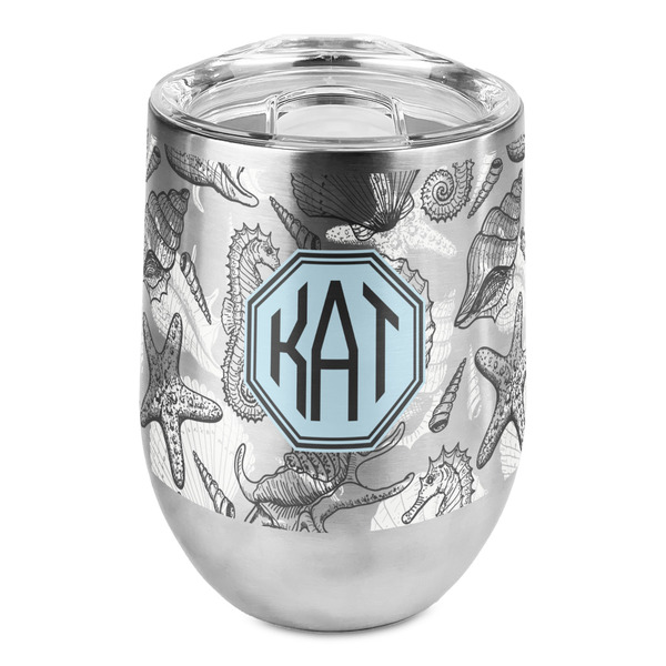 Custom Sea-blue Seashells Stemless Wine Tumbler - Full Print (Personalized)