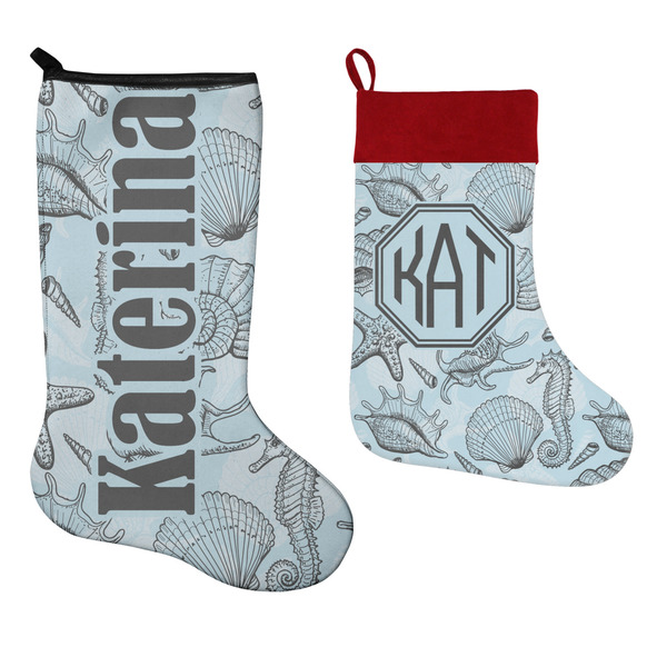 Sea-blue Seashells Stockings - Side by Side compare