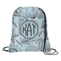 Sea-blue Seashells Drawstring Backpack - Medium (Personalized)