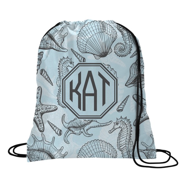 Custom Sea-blue Seashells Drawstring Backpack - Medium (Personalized)