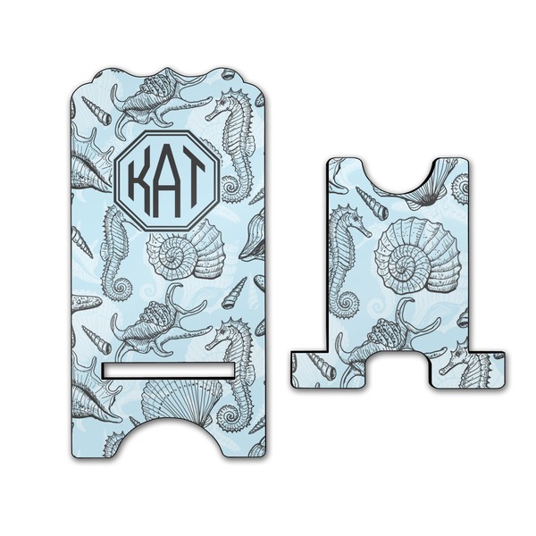 Sea-blue Seashells Stylized Phone Stand - Front & Back - Large