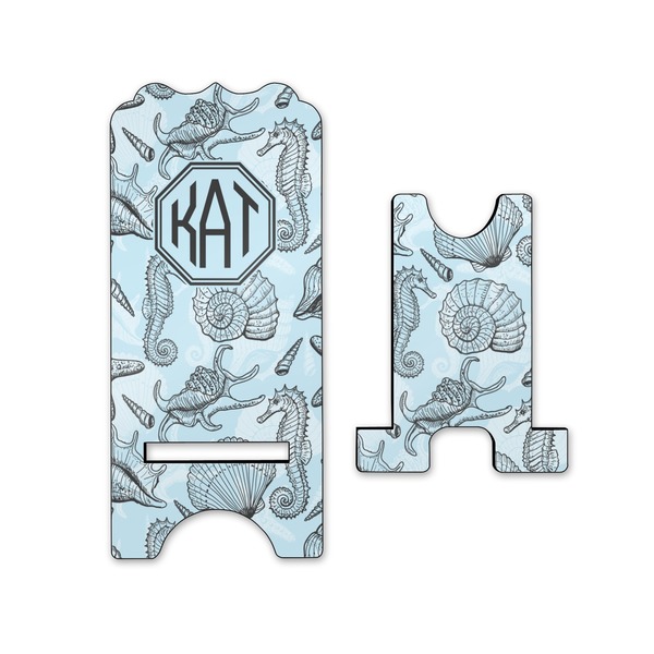 Sea-blue Seashells Stylized Phone Stand - Front & Back - Small