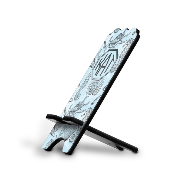 Custom Sea-blue Seashells Stylized Cell Phone Stand - Small w/ Monograms