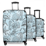 Sea-blue Seashells 3 Piece Luggage Set - 20" Carry On, 24" Medium Checked, 28" Large Checked (Personalized)
