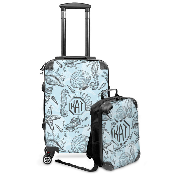Custom Sea-blue Seashells Kids 2-Piece Luggage Set - Suitcase & Backpack (Personalized)