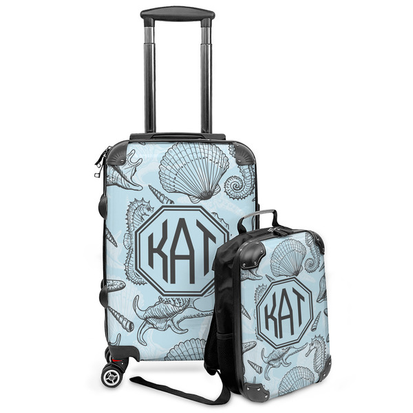 Custom Sea-blue Seashells Kids 2-Piece Luggage Set - Suitcase & Backpack (Personalized)