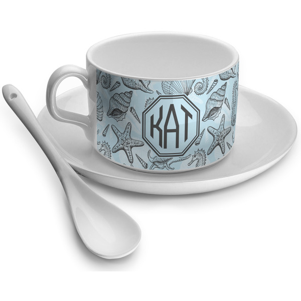 Custom Sea-blue Seashells Tea Cup (Personalized)