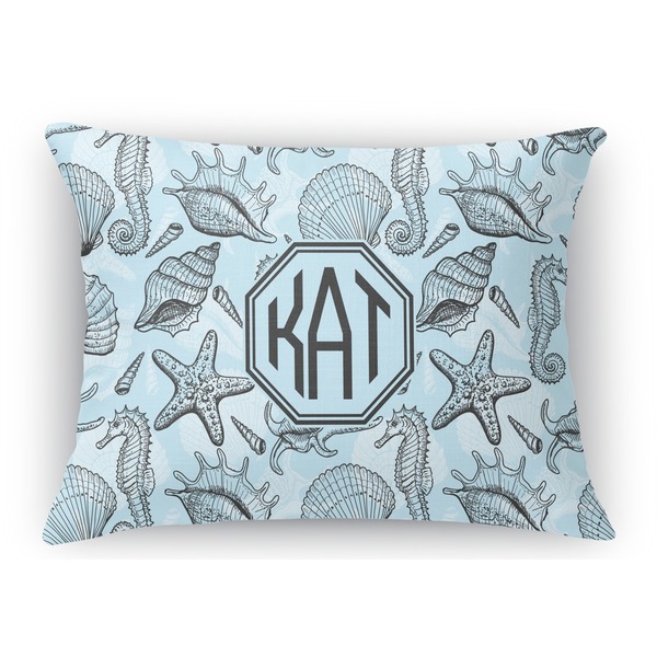 Custom Sea-blue Seashells Rectangular Throw Pillow Case (Personalized)