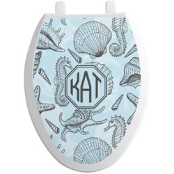 Sea-blue Seashells Toilet Seat Decal - Elongated (Personalized)