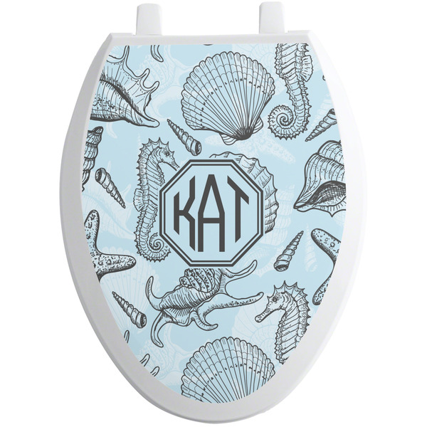 Sea-blue Seashells Toilet Seat Decal (Personalized)