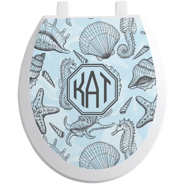 Custom Sea-blue Seashells Toilet Seat Decal (Personalized)